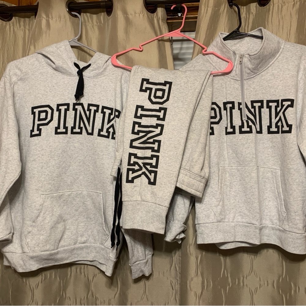 PINK Victoria's Secret Hoodie and Sweatshirt Set - Gray